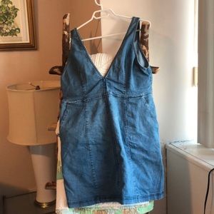 Deep v-neck denim pinafore